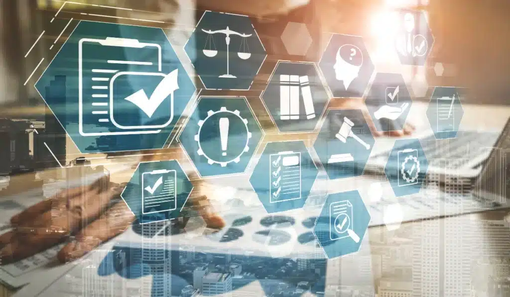 Compliance rule law and regulation graphic interface for business quality policy